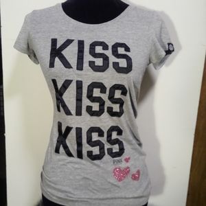 Pink, size small, gray tee